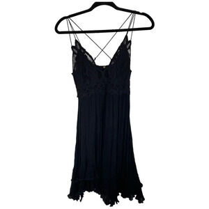 FREE PEOPLE Adella Slip Lace Dress Black Extra Small Mini